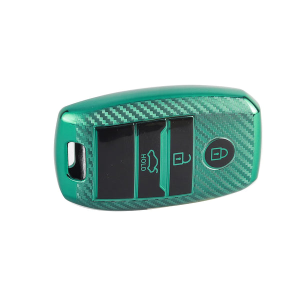 JVCV® Premium Soft TPU Leather Pattern Key Cover Compatible with Kia Seltos Sonet Carens 3 Button Push Start Car Key