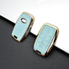 JVCV® Premium Soft Gold Border TPU Leather Pattern Key Cover Compatible with Kia Seltos Sonet Carens 4 Button Smart Key