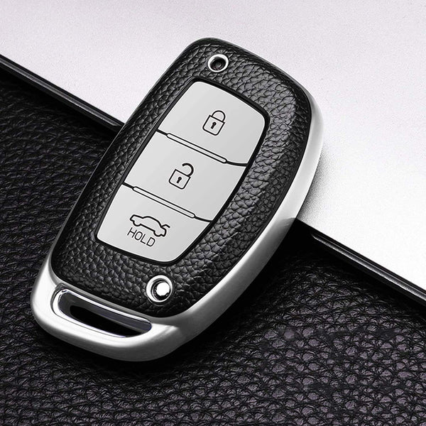 JVCV® Premium Soft TPU Leather Pattern Key Cover Compatible with Hyundai Smart Key's