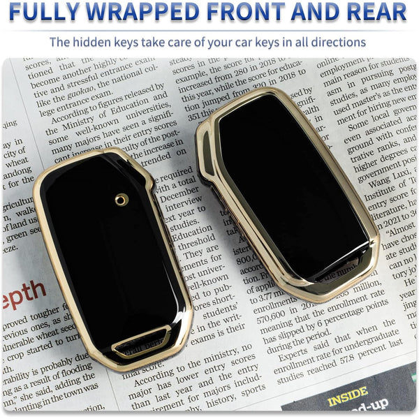 Gold Border TPU Key Cover Compatible with Kia Seltos 2023 Facelift HTX 3/4 Button Smart Key (Black)