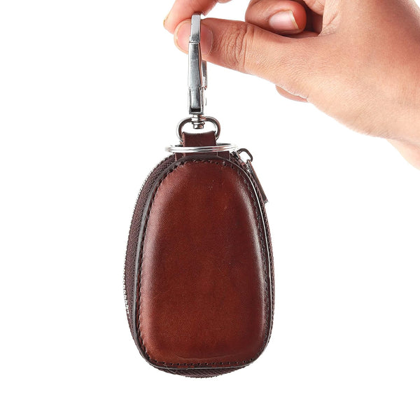 JVCV® Large Capacity Leather Car Key Holder – Premium Brown Organizer for Multiple Keys, Fobs & Accessories | Stylish Unisex Case