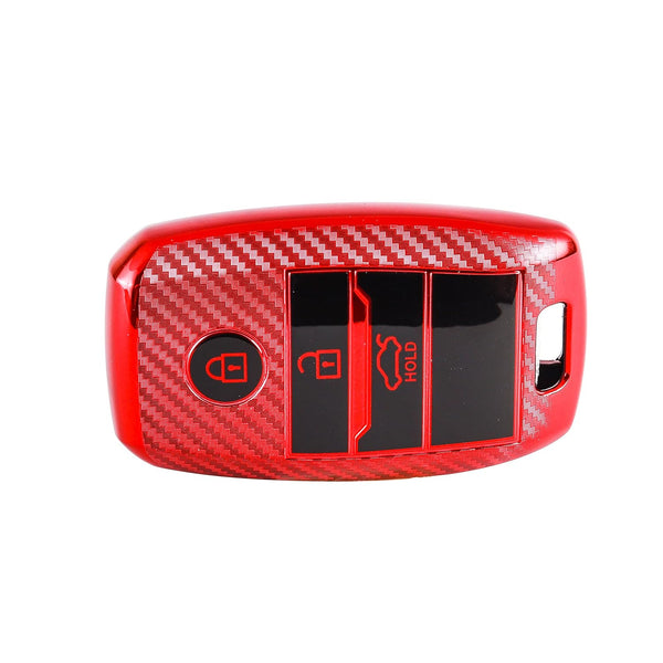 JVCV® Premium Soft TPU Leather Pattern Key Cover Compatible with Kia Seltos Sonet Carens 3 Button Push Start Car Key