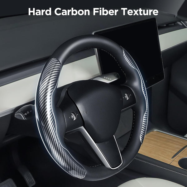 JVCV® 2‑Piece High‑Gloss Carbon Fiber Texture Steering Wheel Cover – Universal Fit (14.5–16″) + Anti‑Slip Grip Pads