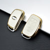JVCV® Premium Soft Gold Border TPU Leather Pattern Key Cover Compatible with New Hyundai Alcazar and Creta 4 Button Smart Key