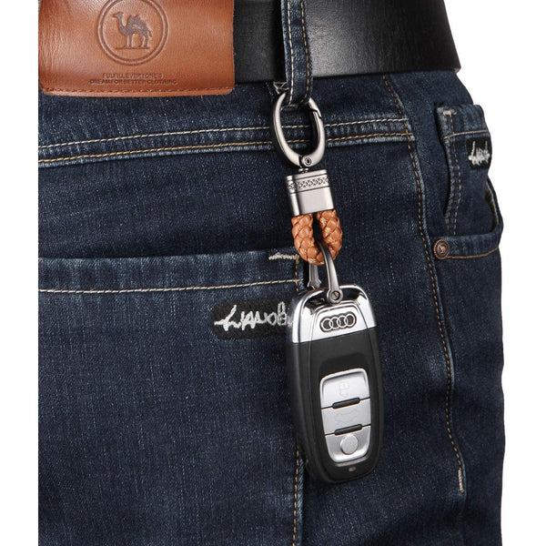 2 Pack Genuine Leather Keychain with Zinc Alloy Buckle Keyring