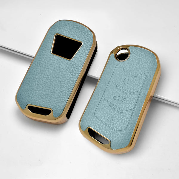 JVCV® Premium Soft Gold Border TPU Leather Pattern Key Cover Compatible with Mahindra XUV 700, 3XO, Thar, Marazzo, Bolero, Scorpio, Scorpio N, XUV 300, XUV 400 EV Thar Roxx 3 Button flip Key