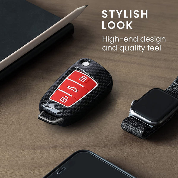 JVCV® Hard Case Key Cover Compatible with Audi A1 A3 A6 Q2 Q3 Q7 TT TTS R8 S3 S6 RS3 Folding Key - Stylish Durable Protection