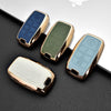 JVCV® Premium Soft Gold Border TPU Leather Pattern Key Cover Compatible with Kia Seltos Sonet Carens 4 Button Smart Key