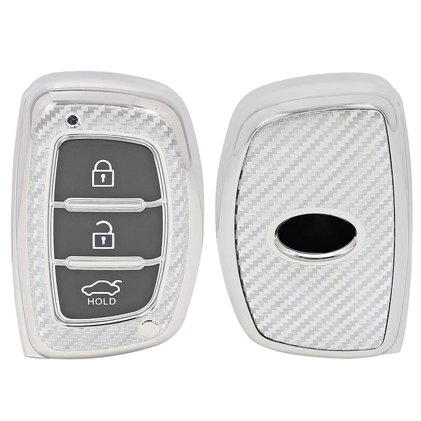 JVCV® Soft TPU Carbon Fiber Style Car Key Cover Compatible with Hyundai Creta, i10 Grand, i20 Elite, i20 Active, Xcent, Verna 4s, Tucson, Elantra, Grand i10 Nios 3 Button Smart Key