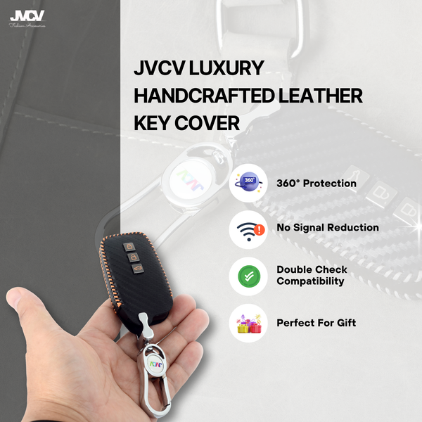 Carbon Fiber Leather Car Key Cover for Toyota Fortuner, Hilux, Innova Crysta, Fortuner Legender, Innova HyCross, Land Cruiser Smart Keys - Premium PU Case with Keychain