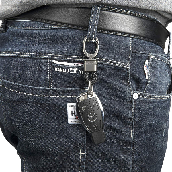 2 Pack Genuine Leather Keychain with Zinc Alloy Buckle Keyring