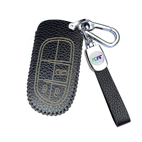 JVCV® Soft Handmade Lychee Pattern Leather Key Cover Compatible with Jeep Compass Trailhawk Push Button Smart Key
