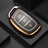 JVCV® Gold Border TPU Key Cover Compatible with Hyundai Creta, i10 Grand, i20 Elite, i20 Active, Xcent, Verna 4s, Tucson, Elantra, Grand i10 Nios 3 Button Smart Key