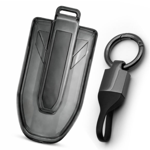 JVCV® Soft TPU Transparent Key Cover with Premium Metal Keychain – Transparent Black – Compatible with Mahindra 7XO, BE6, XEV 9E, XEV 9S & BE 6 Formula E Edition (FE) – 6 Button Smart Key