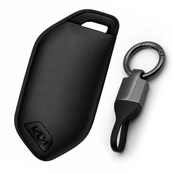 JVCV® Soft TPU Key Cover with Premium Metal Keychain – Matte Black Pattern – Compatible with Kia Seltos 2026, Syros, EV6 & EV9 – 4 Button Smart Key