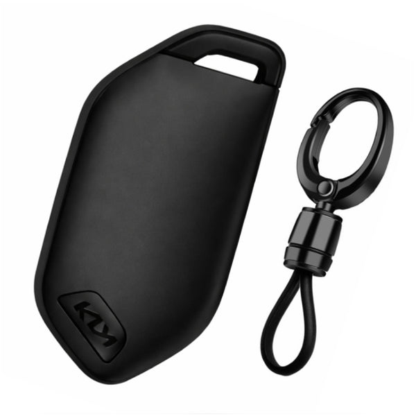 JVCV® Soft TPU Key Cover with Premium Metal Keychain – Matte Black Pattern – Compatible with Kia Seltos 2026, Syros, EV6 & EV9 – 4 Button Smart Key