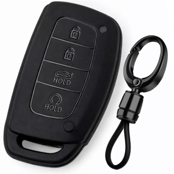 JVCV® Soft TPU Key Cover – Matte Black Pattern – Compatible with Hyundai Alcazar, Creta, i20 (2021), Venue, Tucson, Elantra & i20 N Line (2021) – 4 Button Smart Key