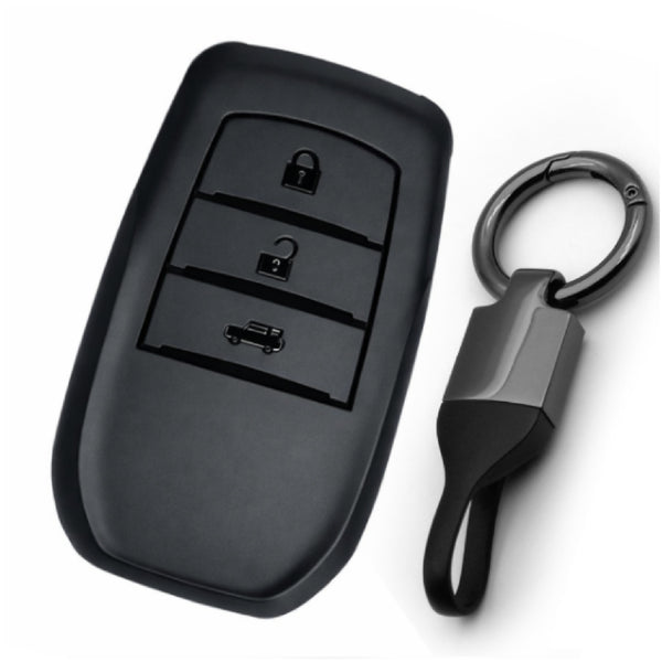 JVCV® Soft TPU Key Cover – Matte Black Pattern – Compatible with Toyota Fortuner, Camry, Hilux, Innova Crysta, Fortuner Legender, Innova HyCross & Land Cruiser – 3 Button Smart Key