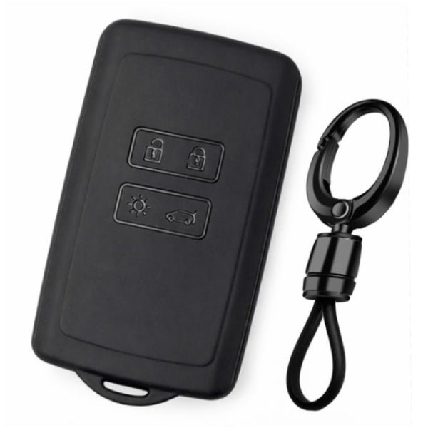 JVCV® Soft TPU Key Cover with Premium Metal Keychain – Matte Black Pattern – Compatible with Renault Duster, Kiger & Triber Smart Key
