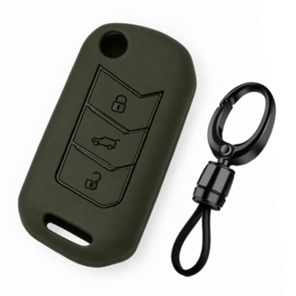 JVCV® Soft TPU Key Cover with Premium Metal Keychain – Military Green Matte Finish – Compatible with Mahindra XUV700, Thar, Bolero, Scorpio, Scorpio N, XUV300, TUV300 & XUV400 EV – 3 Button Flip Key