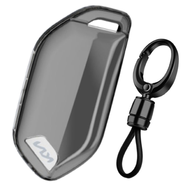 JVCV® Soft TPU Transparent Key Cover with Premium Metal Keychain – Transparent Black – Compatible with Kia Seltos 2026, Syros, EV6 & EV9 – 4 Button Smart Key