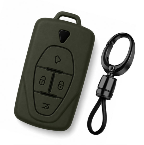 JVCV® Soft TPU Key Cover with Premium Metal Keychain – Military Green Matte Finish – Compatible with VinFast VF6 & VF7 – 4 Button Smart Key