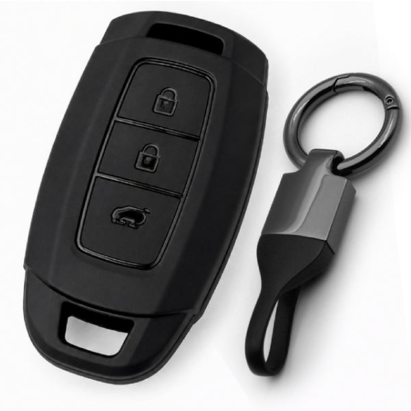 JVCV® Soft TPU Matte Black Key Cover with Premium Metal Keychain – Compatible with Hyundai Verna – 3 Button Smart Key