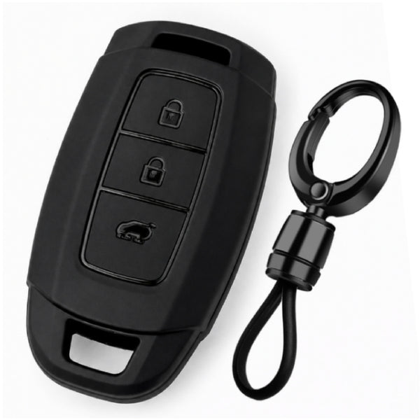 JVCV® Soft TPU Matte Black Key Cover with Premium Metal Keychain – Compatible with Hyundai Verna – 3 Button Smart Key