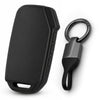 JVCV® Soft TPU Key Cover with Premium Metal Keychain – Matte Black Pattern – Compatible with Kia Seltos 2023 Facelift HTX, Carens X-Line, Sonet Facelift & Clavis EV – 3/4 Button Smart Key