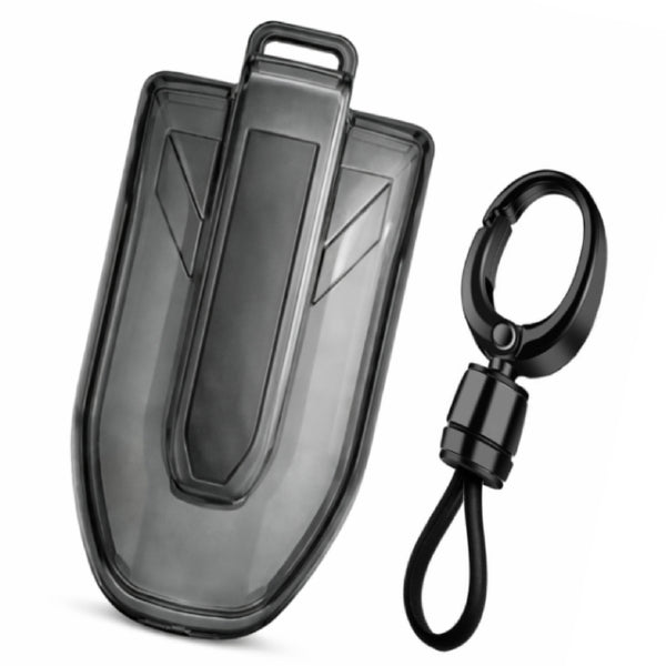 JVCV® Soft TPU Transparent Key Cover with Premium Metal Keychain – Transparent Black – Compatible with Mahindra 7XO, BE6, XEV 9E, XEV 9S & BE 6 Formula E Edition (FE) – 6 Button Smart Key