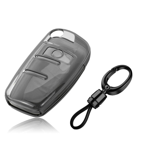 JVCV® Soft TPU Transparent Cover with keychain – Compatible with Audi Flip Keys