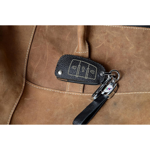 JVCV® Soft Handmade Lychee Pattern Leather Key Cover Compatible with Audi A1 A3 A6 Q2 Q3 Q7 TT TTS R8 S3 S6 RS3 Folding Key