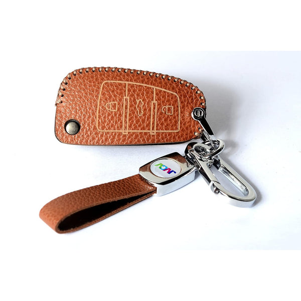 JVCV® Soft Handmade Lychee Pattern Leather Key Cover Compatible with Audi A1 A3 A6 Q2 Q3 Q7 TT TTS R8 S3 S6 RS3 Folding Key