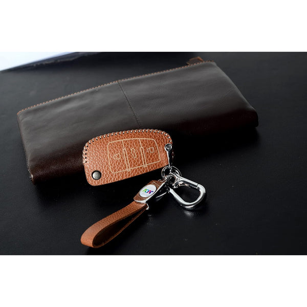 JVCV® Soft Handmade Lychee Pattern Leather Key Cover Compatible with Audi A1 A3 A6 Q2 Q3 Q7 TT TTS R8 S3 S6 RS3 Folding Key