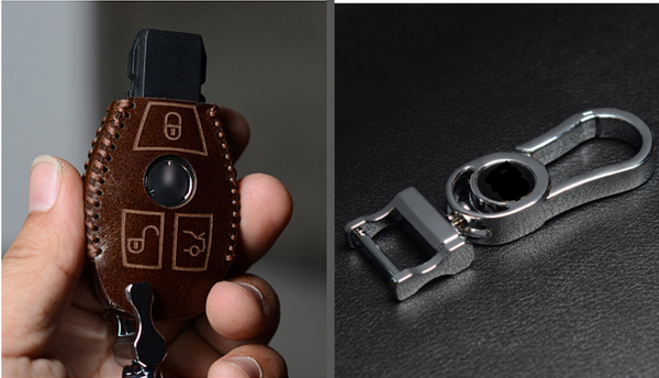 JVCV® Handmade Leather Car Key Cover – Compatible with Mercedes-Benz 3 Button Smart Key