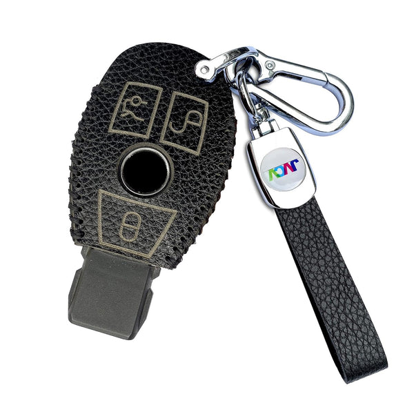 JVCV® Soft Handmade Lychee Pattern Leather Key Cover Compatible with Mercedes Benz 3 Button Smart Key