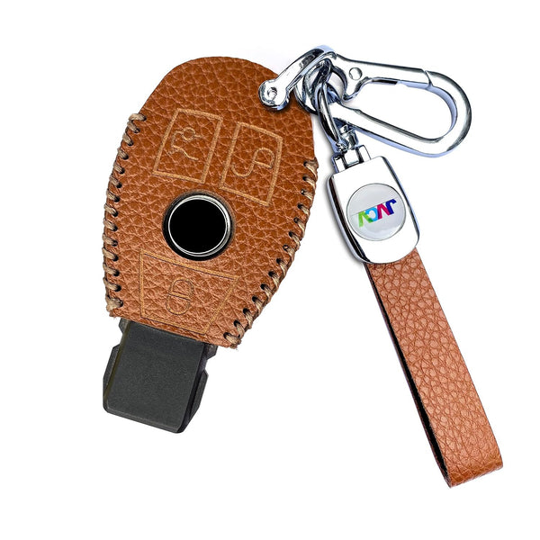 JVCV® Soft Handmade Lychee Pattern Leather Key Cover Compatible with Mercedes Benz 3 Button Smart Key