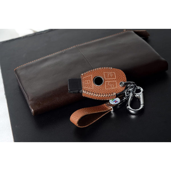 JVCV® Soft Handmade Lychee Pattern Leather Key Cover Compatible with Mercedes Benz 3 Button Smart Key