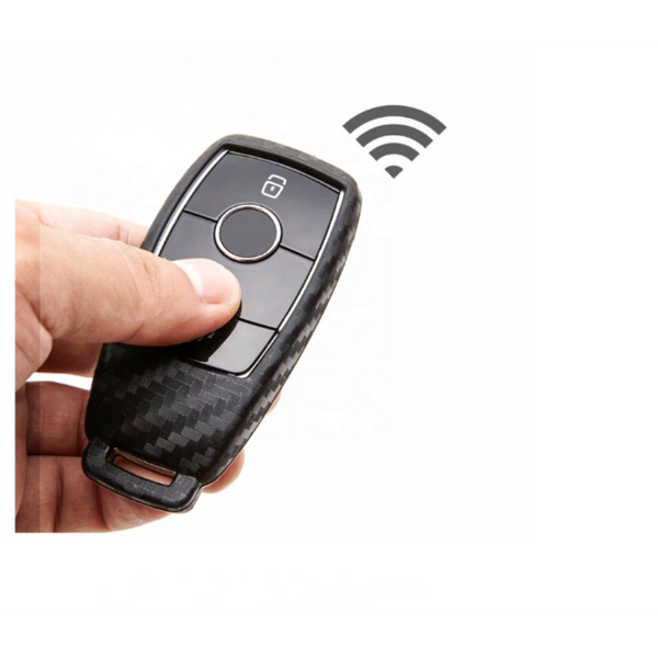 Car Styling Soft Carbon Fiber Pattern Key Cover Compatible with Benz E-Series Smart Key with Keychain