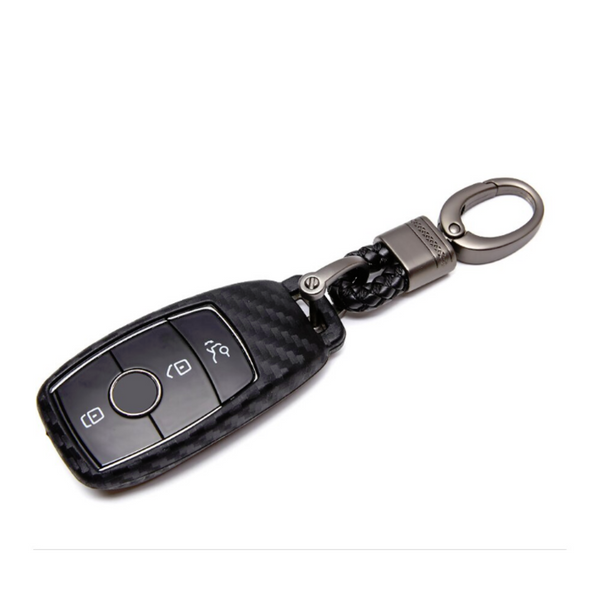 Car Styling Soft Carbon Fiber Pattern Key Cover Compatible with Benz E-Series Smart Key with Keychain