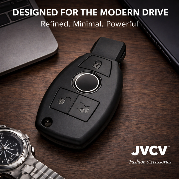JVCV® Soft TPU Key Cover – Matte Black Pattern – Compatible with Mercedes-Benz C, E, M, S, CLS, CLK, GLK, GLC & G-Class – 3 Button Smart Key