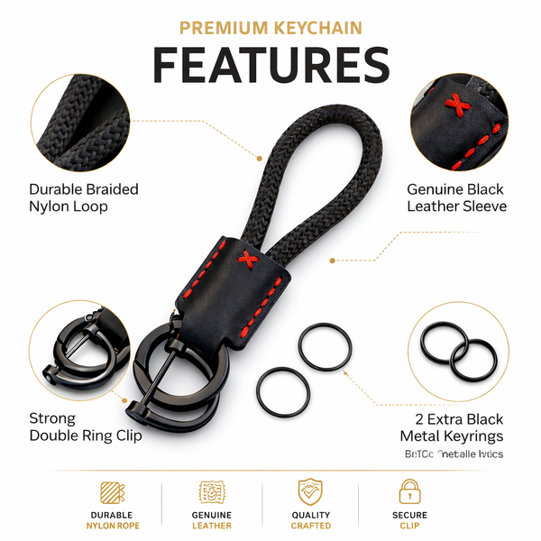 JVCV® Premium Braided Keychain with Leather Accent – Durable Car Key Holder Loop | Stylish Everyday Carry Keyring