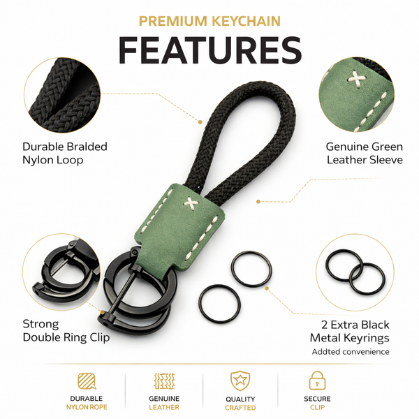 JVCV® Premium Braided Keychain with Leather Accent – Durable Car Key Holder Loop | Stylish Everyday Carry Keyring