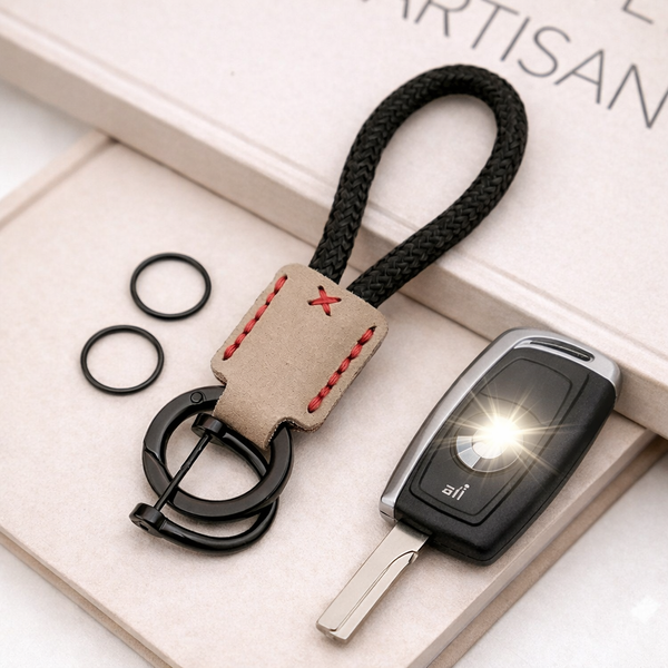 JVCV® Premium Braided Keychain with Leather Accent – Durable Car Key Holder Loop | Stylish Everyday Carry Keyring