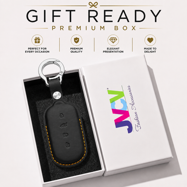 JVCV® Premium Leather Key Cover Compatible with Tata Sierra, Safari Petrol, Harrier Petrol, Curvv & Curvv EV Smart Key | Luxury Car Key Case | 360° Scratch & Drop Protection