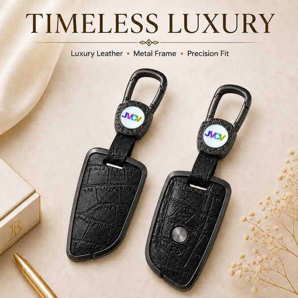JVCV® Premium Metal & Leather Key Cover – Compatible with BMW X1, X3, X5, X6, 5 Series, 6 Series & 7 Series – 4 Button Blade Smart Key | Luxury Protective Key Case