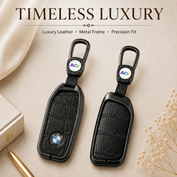 JVCV® Premium Metal & Leather Key Cover Compatible with BMW New 7 Series 740i, 760i, X1, X5, X7, XM, iX & i7 Smart Key | Luxury Protective Key Case