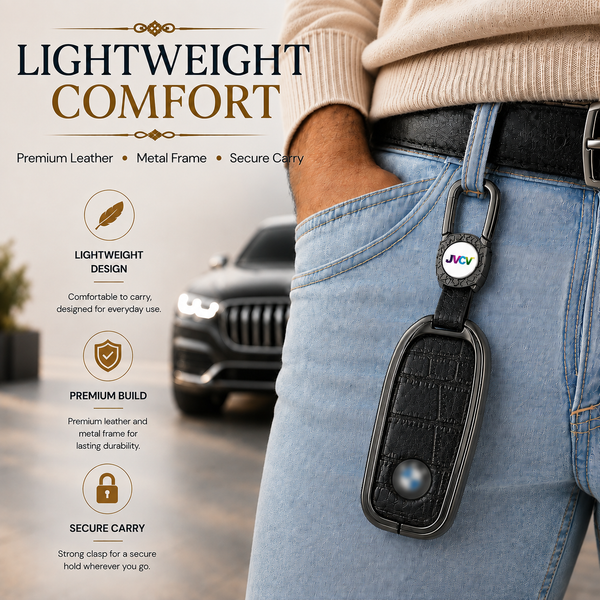JVCV® Premium Metal & Leather Key Cover Compatible with BMW New 7 Series 740i, 760i, X1, X5, X7, XM, iX & i7 Smart Key | Luxury Protective Key Case