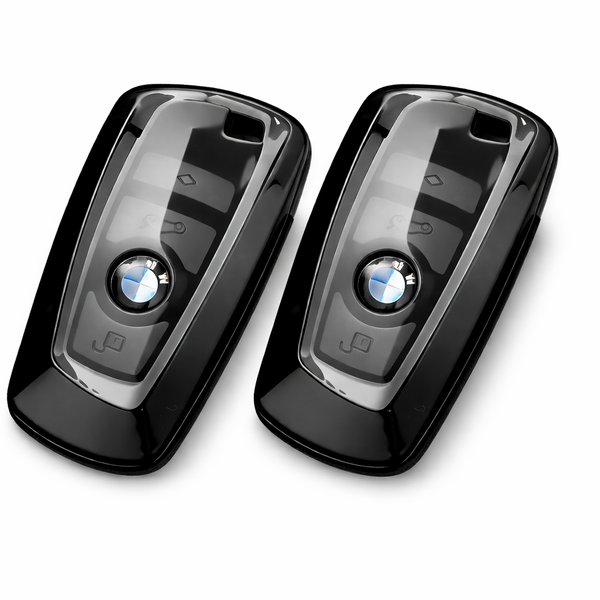 JVCV® Soft TPU Transparent Key Cover – Transparent Black Finish – Compatible with BMW X4, X3, 5 Series, 6 Series, 3 Series & 7 Series 4 Button Smart Key