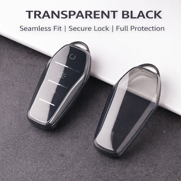 JVCV® Soft TPU Transparent Black Key Cover – Compatible with BYD Atto 3, Seal, Sealion & eMax7 Smart Key